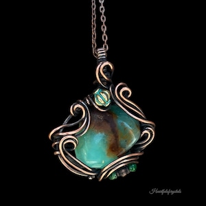Chrysocolla Gemstone Necklace, Wire Wrapped Jewelry, Copper Wire Wrapped Pendant,  teal blue Gemstone copper Jewelry, Gemstone  Pendant