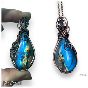 Wire Wrapped Labradorite Pendant: Reversible Copper Necklace