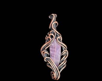 Amethyst Copper Wire Wrapped Pendant: Artisan Birthstone Necklace