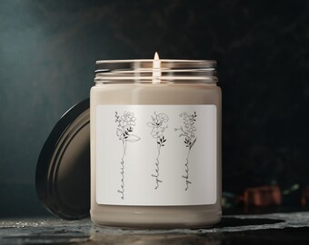 Birth Flower Candle, Personalized Candle, Custom name candle, Personalized birth flower gift, Gift for mom, grandmother, friend, birthday