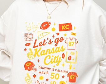 Let's Go Kansas City Football Sweatshirt, Football Gift for her, Shirt for Football Fans, Game Day Sweater, Chief Sweater, Sport Mom Shirt