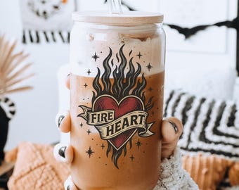 Fireheart Glass Tumbler, Throne of Glass, Sarah J Maas Merch, Book Lover Gift, Fantasy Genre Cup, SJM Merch, Smut Gift, bookworm Cup