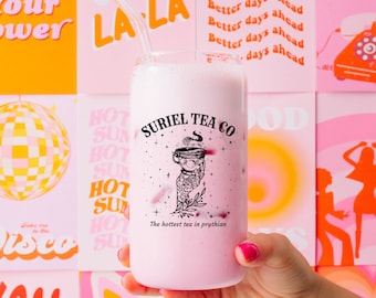 Suriel Tea Co Glass Tumbler, ACOTAR Iced Coffee Cup, Book Lover Gift, Fantasy Genre Coffee Mug, SJM Merch