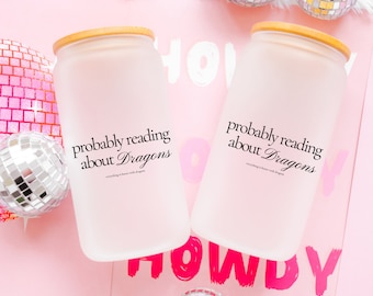 Dragon Book Lover Iced Coffee Cup: 16oz Glass Tumbler