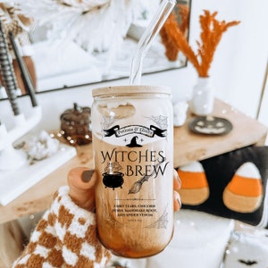 Witches Brew Glass Tumbler 16oz, Halloween Iced Coffee Cup, Halloween Gift Idea