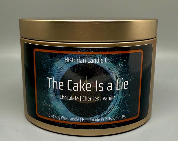 The Cake Is a Lie–Portal Inspired 10 oz. Soy Wax Scented Candle