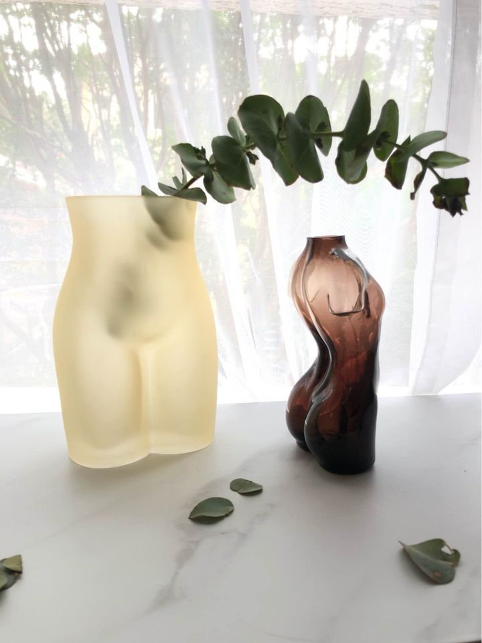 Frosted yellow Glass Bum Body Vase Etsy