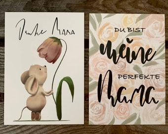Muttertag Karte Postkarte - Blumen - Tulpe - Maus - perfekte Mama - rosamummy