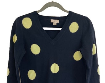 Vintage Cotton Womens Sweater-Vintage Y2K Sweater-Size XS/S Blue Womens Pullover-Blue Yellow Polka Dot Womens Vintage Jumper-Spring Sweater