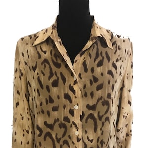 Silk Vintage Blouse-Size M-Silk Vintage Shirt-Women’s Blouse-Animal Print-Silk Top-Beige Brown Blouse-Work Blouse-Mothers Day Gift