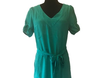 Robe vintage 100 % soie : robe d'été vert turquoise de l'an 2000 (taille S)