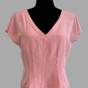 Vintage Silk Blouse: Pink Short Sleeve Top, XS