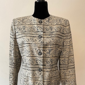 Vintage Silk Blazer-Size M Vintage Silk Blazer-Silk Work Blazer-Jones New York Silk Blazer-Silk Womens Blazer-Abstract Print Black and White