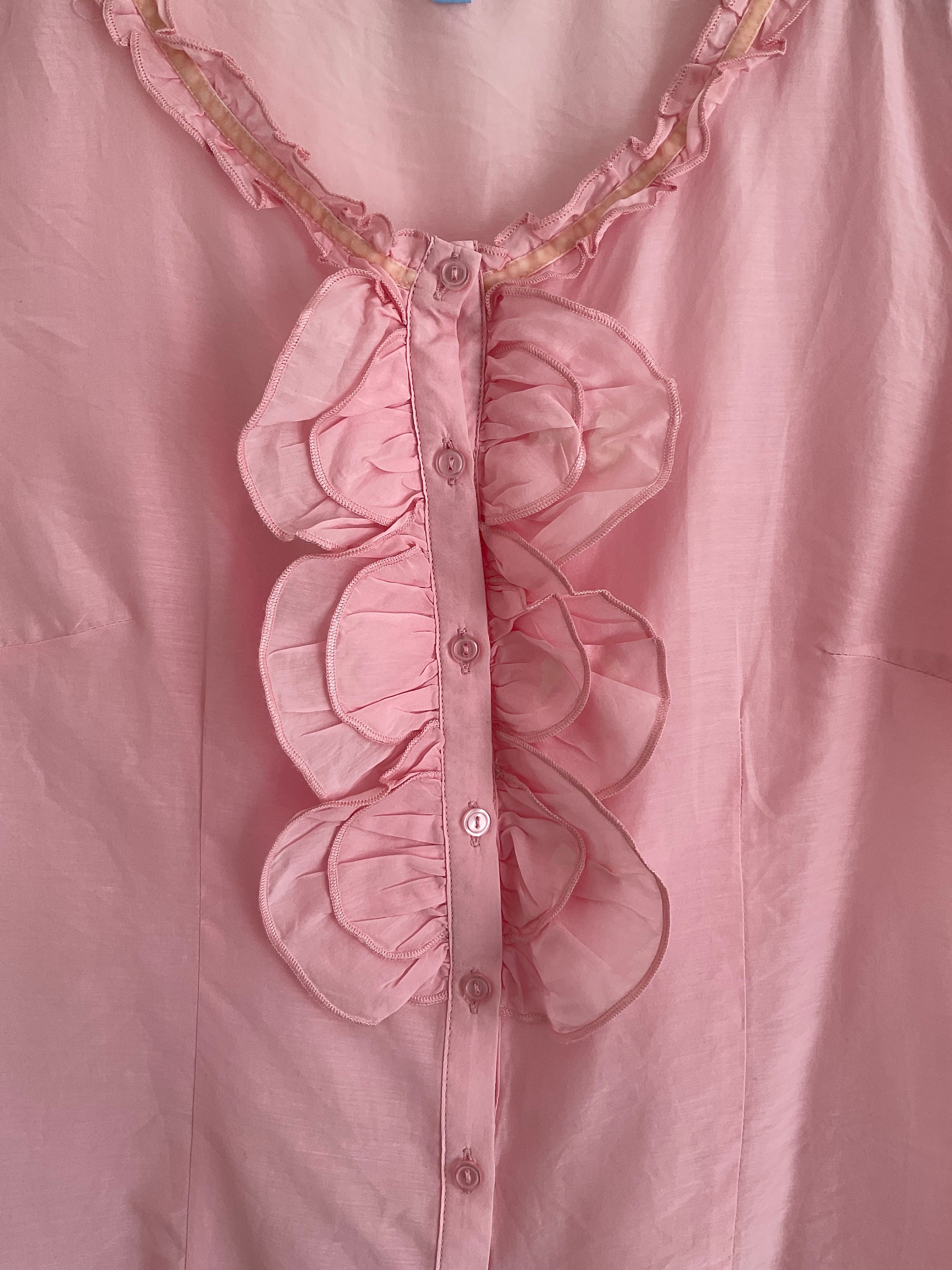 Pink Wrinkled Loose Cotton Blouse O Neck Spring