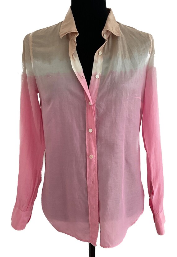 Vintage Ombré Cotton Silk Shirt - Pink Beige Blouse - Size S