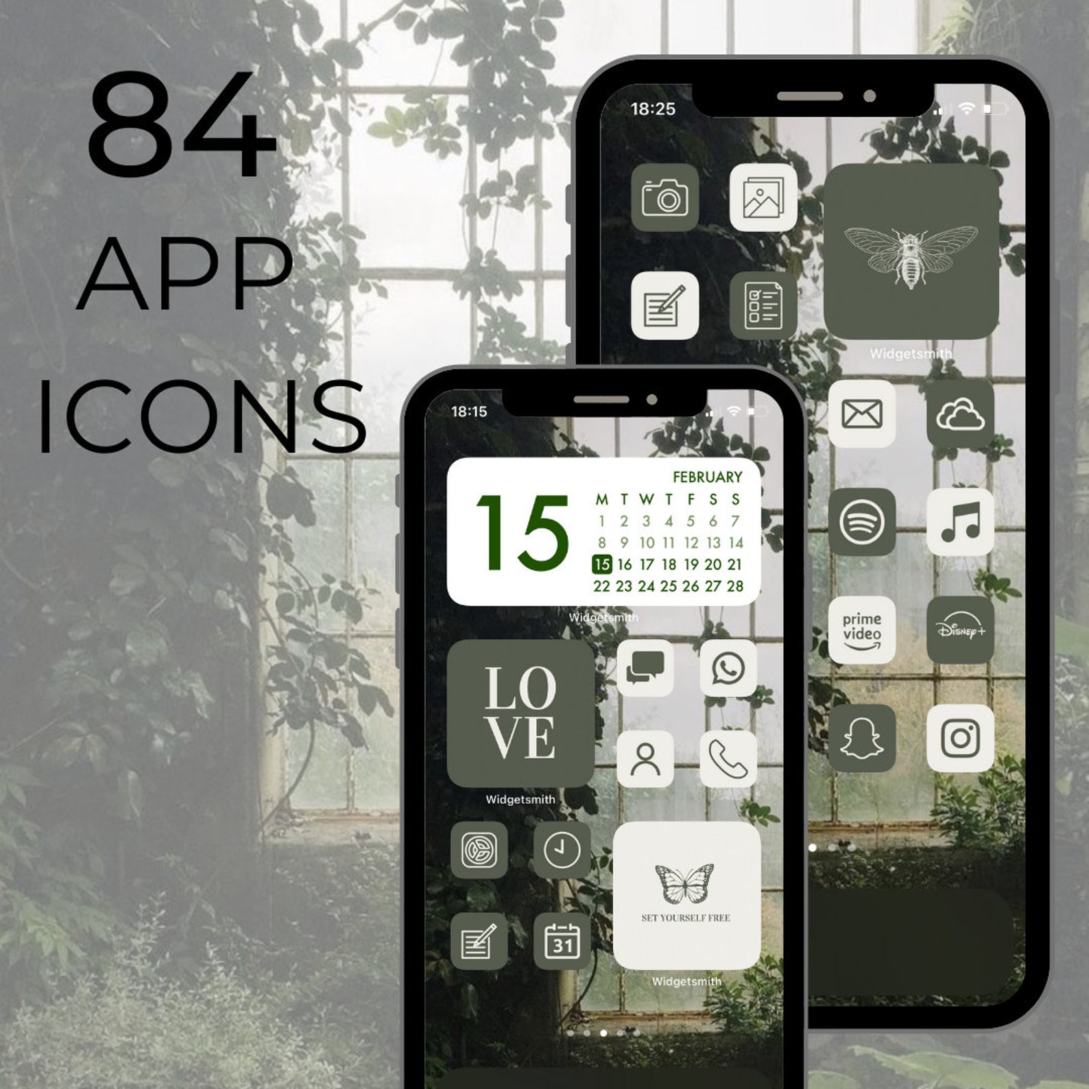 Dark green/White App Icon Pack IOS 14 Photo Widgets Etsy