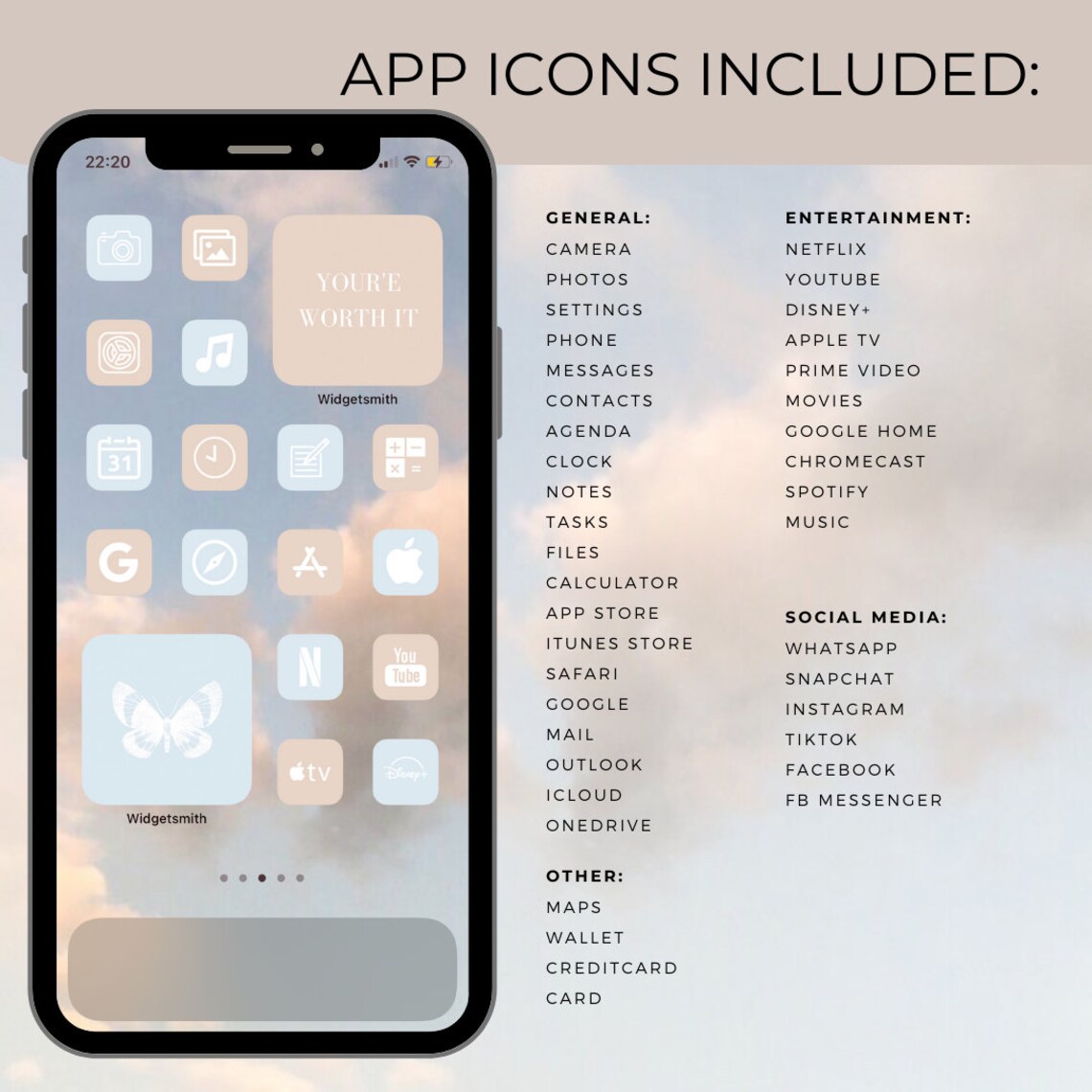 Blue Aesthetic App Icon Pack Ios 14 Quote Photo Widgets Etsy