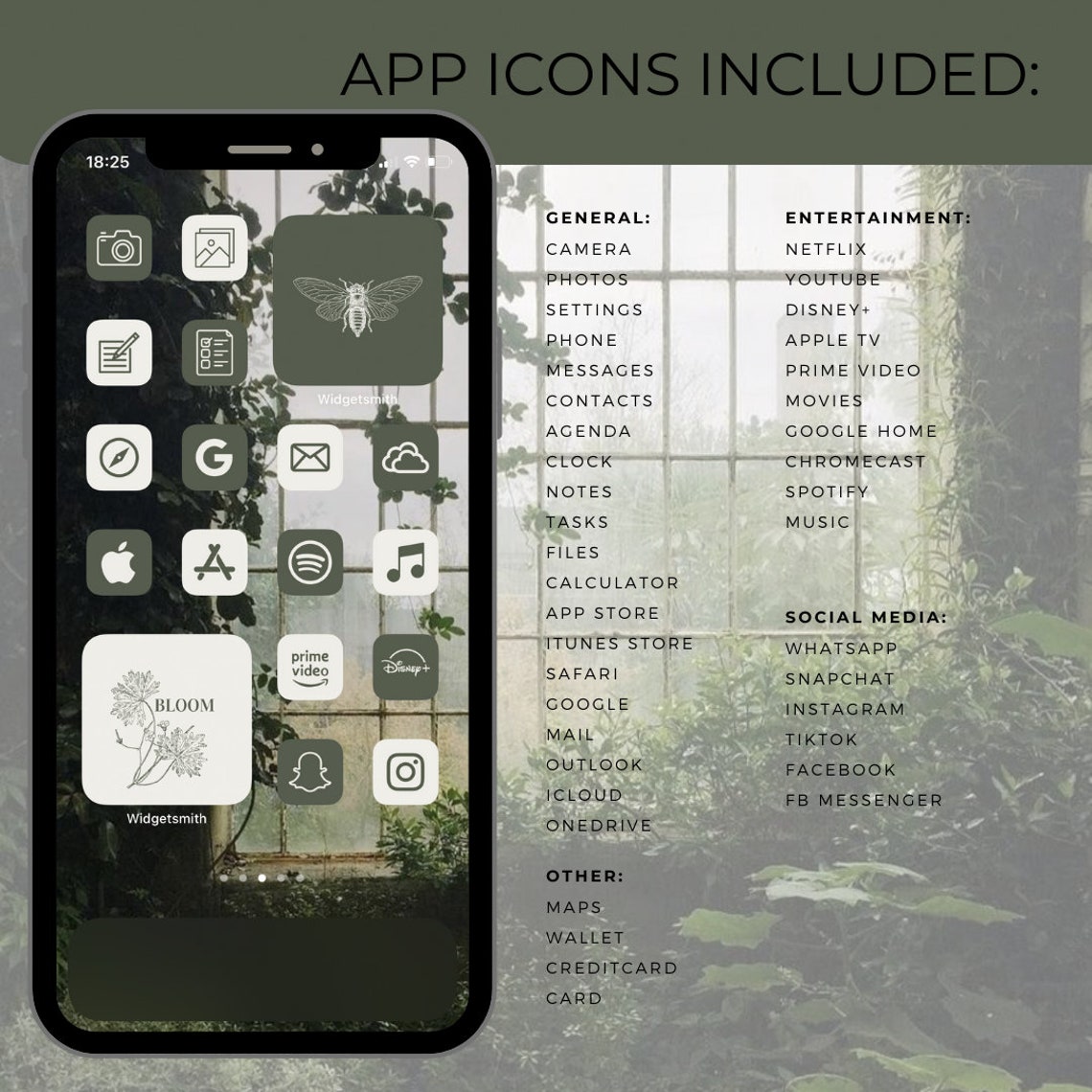 Dark green/White App Icon Pack IOS 14 Photo Widgets Etsy