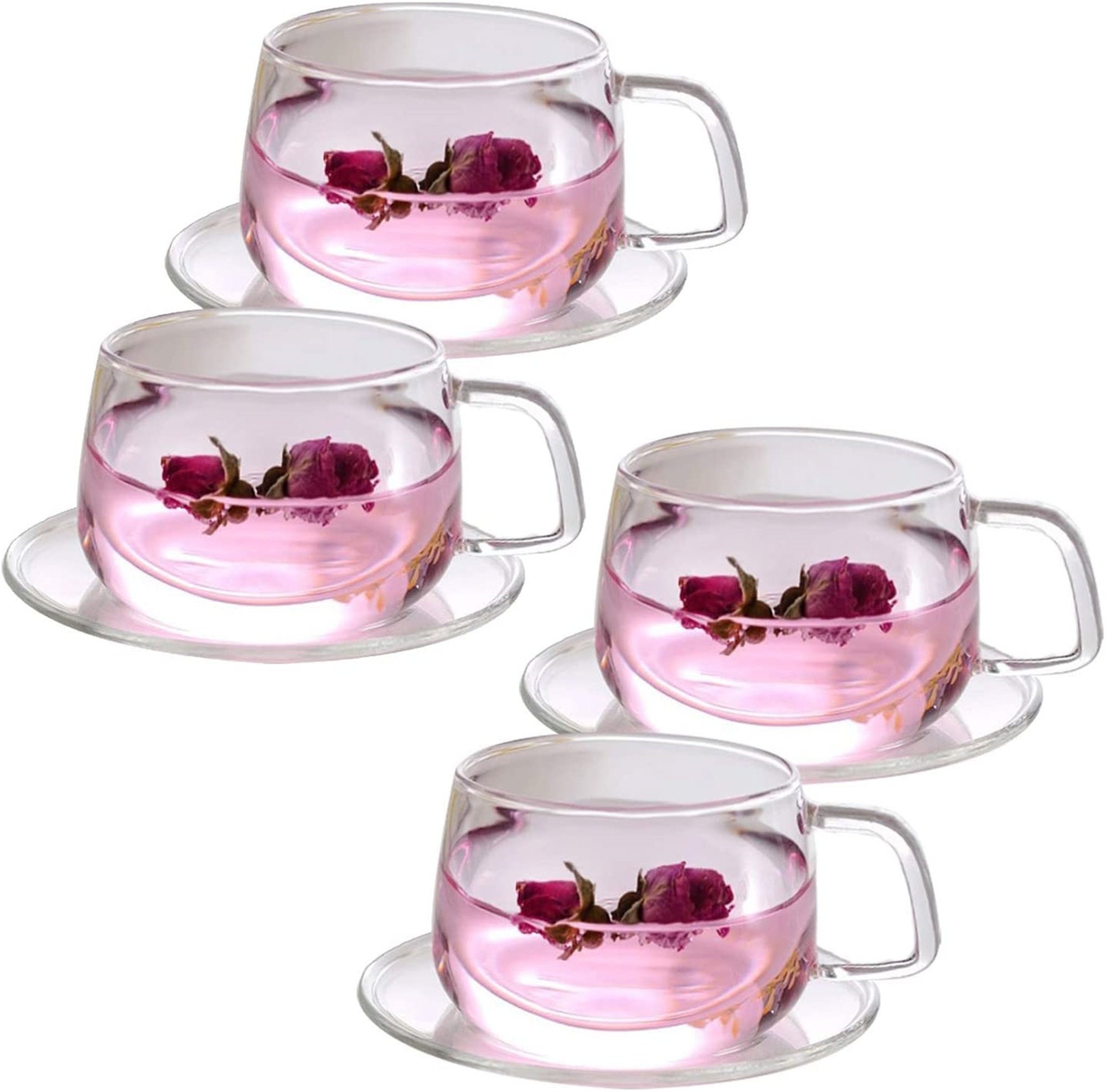4 Pack 11Ounce Clear Glass Tea Cups and Saucers Sets Ounce Etsy