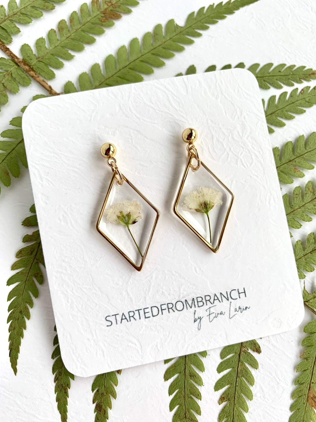 Babys Breath Earrings Pressed Flower Earring Resin Earring Etsy