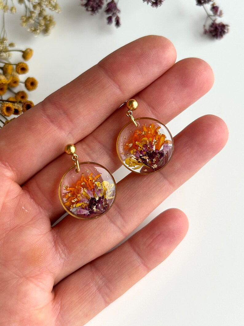 Real Flower Earrings, Dried Flower Earrings, Resin Flower Earrings