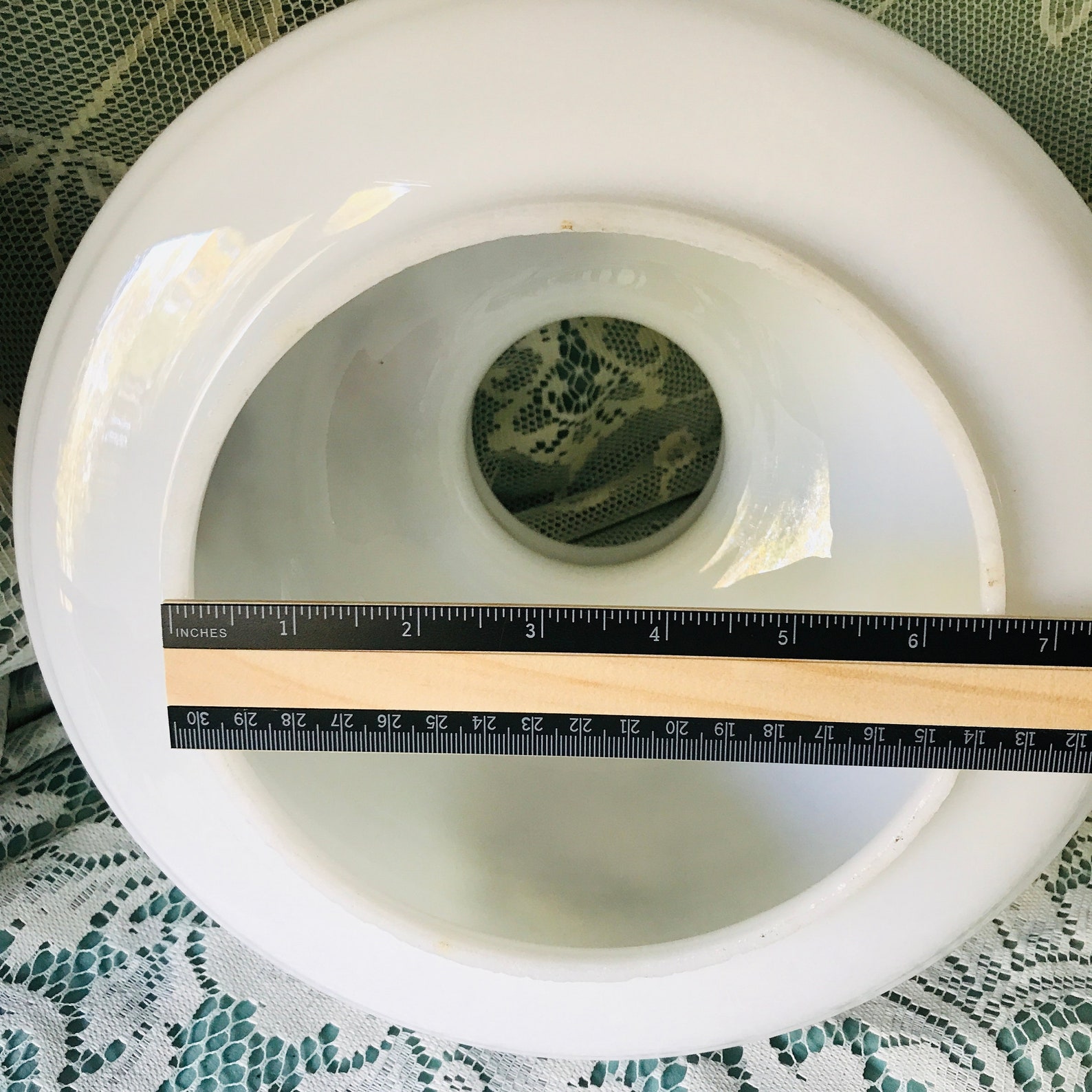 Vintage Glass Lamp Shade GWTW White With Floral Pattern 7in. Fitter