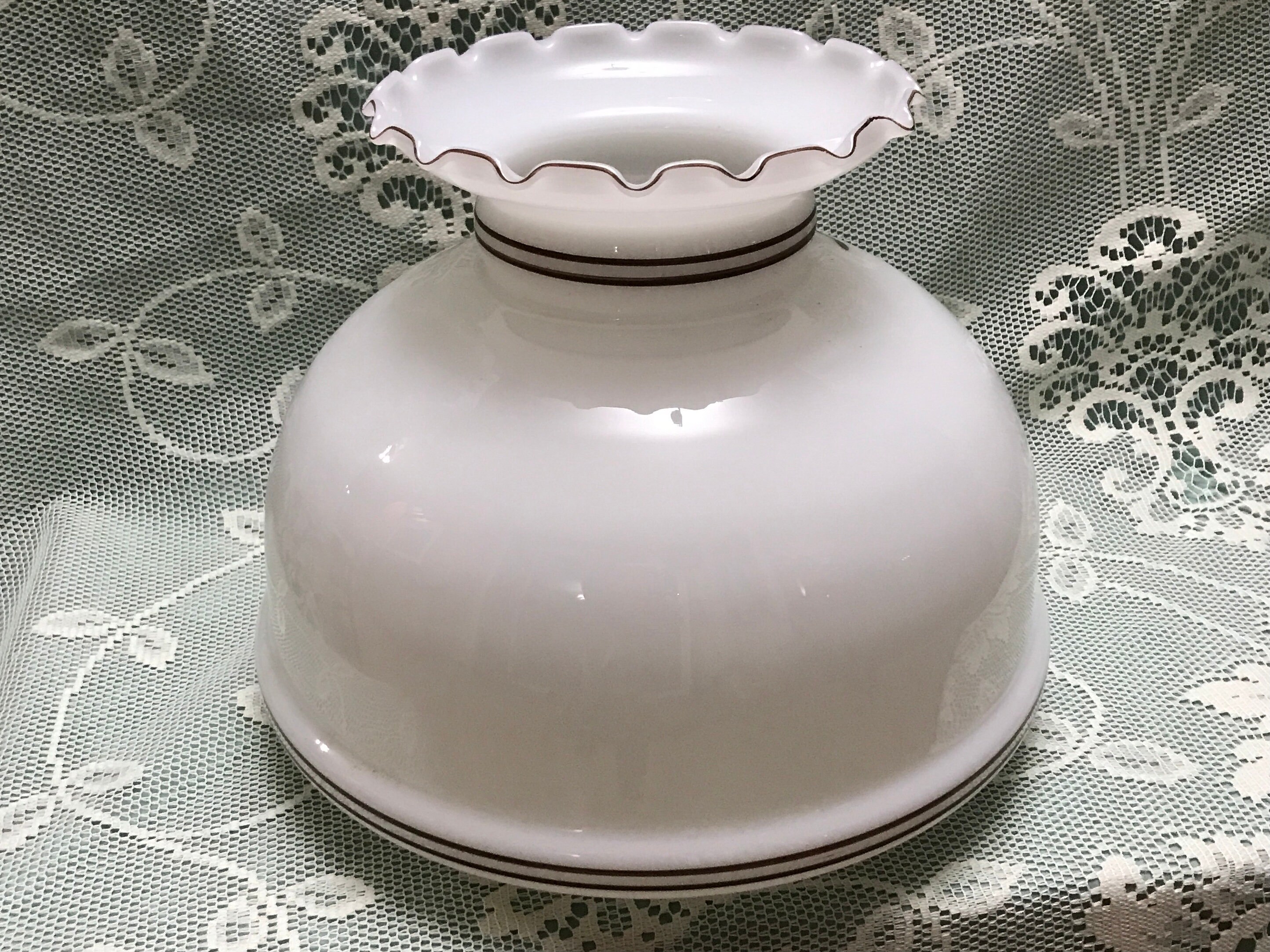 Vintage Glass Lamp Shade GWTW White With Floral Pattern 7in. Fitter