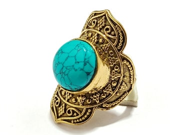 Beautiful design turquoise gemstone handmade gold plated ring for her ! wedding ring ! wedding jewelry !
