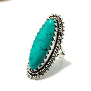 Fashion vintage oval turquoise Gemstone latest design Silver plated ring for women ! Wedding jewelry ! wedding rings!