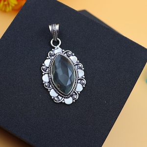Marquise Shaped faceted Smoky Quartz stone Handmade silver Oxidized pendant