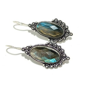 Natural labradorite Stone handmade Silver plated earrings