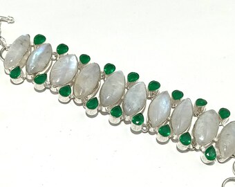 Natuurlijke maansteen en groene topaas steen handgemaakte verzilverde armband! maansteen armband! topaas armband