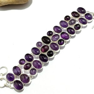 New Natural amethyst gemstone handmade silver plated Adjustable bracelet ! Anniversary gift ! birthday Gift ! Weeding gifts !