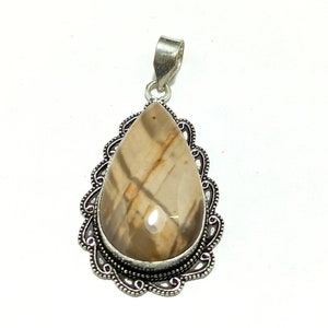 Unique Jasper gemstone Silver Plated Pendant Necklace , Jasper Pendant , Necklace , Women Jewelry,