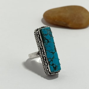Boho Sterling 92.5 Verzilverde Turquoise Ring, Turquoise Ring, Statement Ring, Ring Voor Haar, Vrouwen Statement Ring