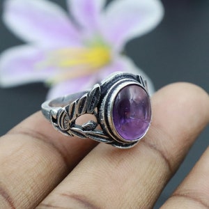 Amethyst ring\Dainty Amethyst Ring\Amethyst Delicate ring\ Stacking Amethyst ring\Engagement ring\Promise ring\Leaf and Flower Based Ring
