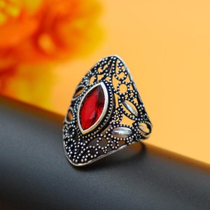 Unique Mini Statement Garnet Stone Ring\ Handmade Silver oxidized ring\ Party wear Jewelry