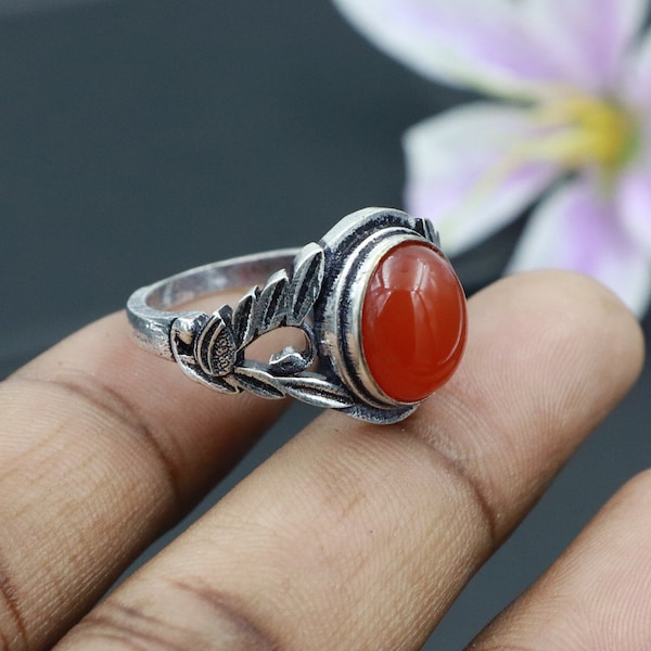 Fashion Vintage Carnelian Ring\Carnelian Gemstone Ring\Red Carnelian Ring\Handmade Unique Ring\Gemstone Ring