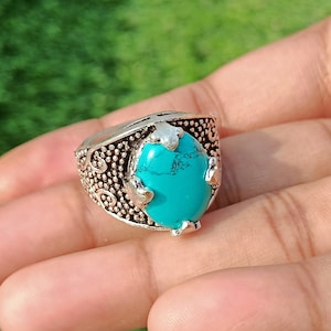 Turquoise Ring\ Antique Turquoise Silver Plated Ring\ Statement Turquoise Ring\ Gift For Her\ Anniversary Gift