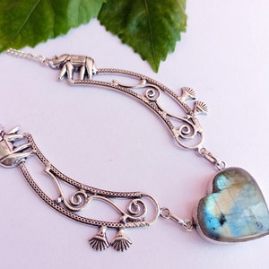Natural Fiery Labradorite Necklace\ Labradorite Necklace\ Necklace For Love\ Heart Shaped Necklace\ Silver plated Necklace