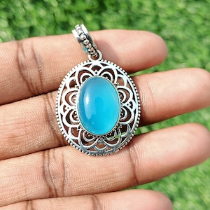Aqua blauwe chalcedoon edelsteen ketting | Natuurlijke Chalcedoon ketting vrouwen, Aqua Chalcedoon sieraden, cadeau-item
