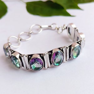 Handmade Mystic Topaz Bracelet\ Mystic topaz Handmade Sterling Silver Plated Statement Bracelet\ Unique Bracelet For Women\ Anniversary Gift