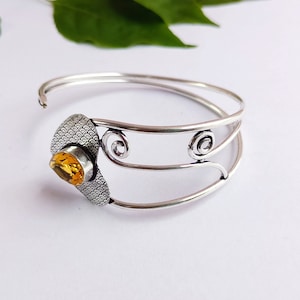 Liebe Herz Form Citrin Handgemacht Sterling Silber Verstellbarer Armreif\ Citrin Armband\ Citrin Armreif\ Geschenk für Sie\ Geschenk für Die Liebe