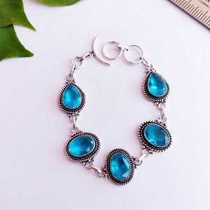 Beautiful Blue Topaz Bracelet\Statement Blue Topaz Bracelet\Silver Plated Bracelet\Women&#39;s Statement Bracelet\Vintage Topaz Barcelet
