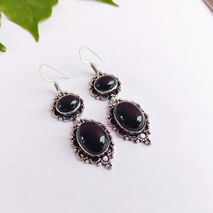 Bohemian Black Onyx dangle drop earrings \ Onyx earrings \ gemstone earrings