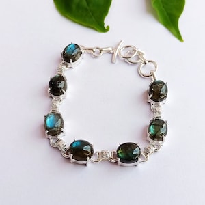 Natural Labradorite Bracelet\ handmade Sterling Silver Plated Labradorite bracelet For Women&#39;s And Girl&#39;s \Gift item\ gemstone bracelet