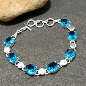 New Beautiful blue topaz gemstone handmade silver plated bracelet ! Topaz bracelet ! blue topaz bracelet! Blue topaz jewelry