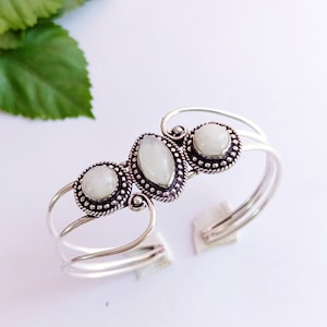 Moonstone handmade sterling silver plated bangle- moonstone bracelet- adjustable moonstone bracelet- Moonstone bangle
