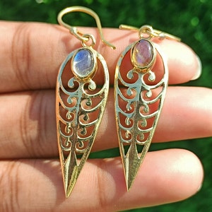 Boho Gold Plated Labradorite Gemstone Dangle Drop Earrings,  Labradorite Earrings, Dangle Drops Earrings, Women Earrings