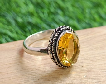 Sterling 925 Silver Plated Citrine Ring, Women Statement ring, Stackable ring